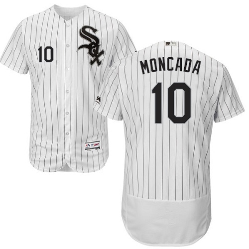 White Sox #10 Yoan Moncada White(Black Strip) Flexbase Authentic Collection Stitched MLB Jersey